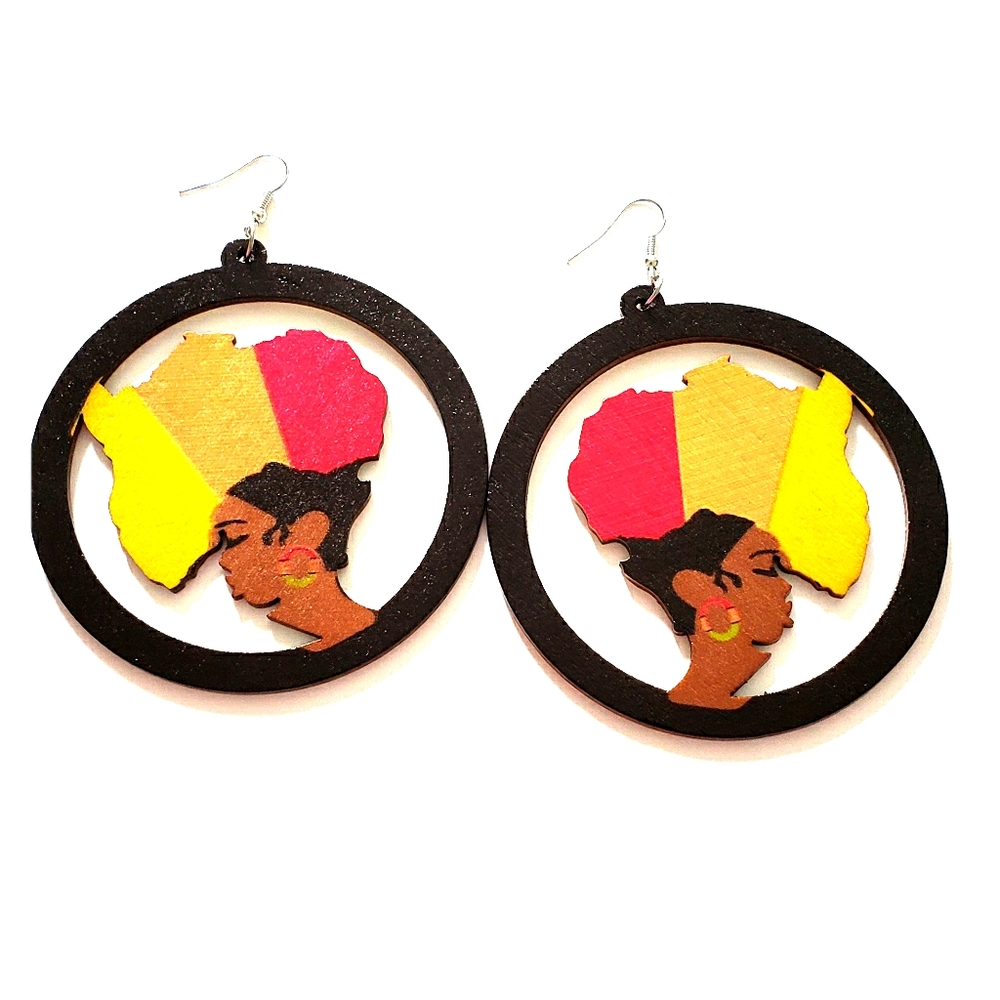Beautiful Ethnic Painted Wood Earrings!
